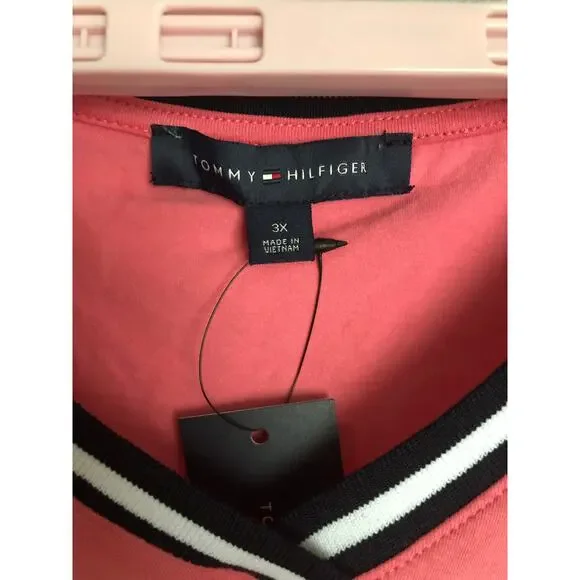 Tommy Hilfiger Short Sleeve T-Shirt Women's 3X Striped V-Neck Bubblegum NEW - Picture 2 of 7